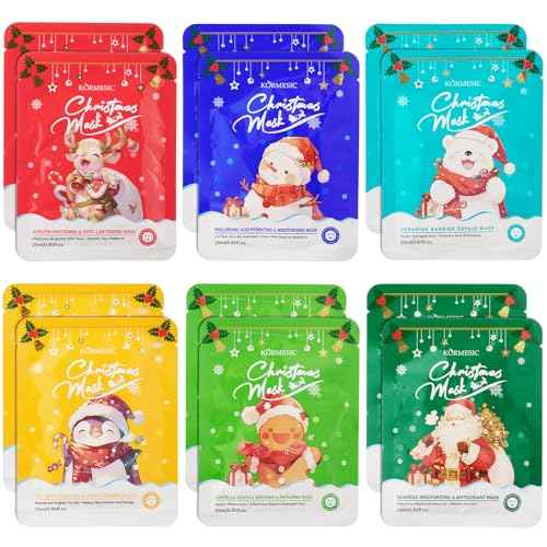 12PCS Christmas Facial Masks for Stocking Stuffers, Face Mask Set for Women Skincare, Hydrating Sheet Face Masks Skincare, Christmas Gifts for Women