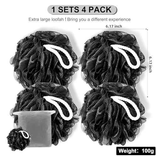 XXL Loofah Sponge 4 Pack - Extra Large Bath Scrubber