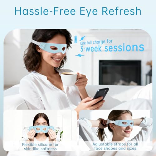 Red Light Therapy for Eyes, 3 Minutes Infrared Red Light Eye Mask for Under Eye Dark Circles, Eye Bags & Wrinkles, Collagen Booster Anti-Aging Device For Women & Men, Soft Silicone
