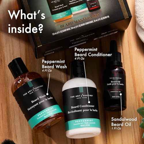 The Art of Shaving Beard Prep Kit - 4oz Peppermint Facial Hair Wash & Conditioner, 1oz Sandalwood Beard Oil