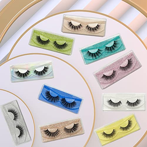 Fluffy Lashes 18mm False Eyelashes 100 Pairs 10 Styles Mixed Natural 9D Faux Mink Lashes Bulk Soft Reusable Fake Eyelashes Wholesale Lash with Glitter Portable Boxes