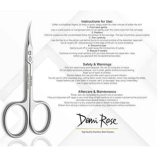 Cuticle Scissors Extra Fine Curved - Pointed Tip Professional Manicure Scissors for Cuticles, Nails, Eyelash, Nose Hair, Beard, Mustache - Nail Scissors with Rubber Inserts