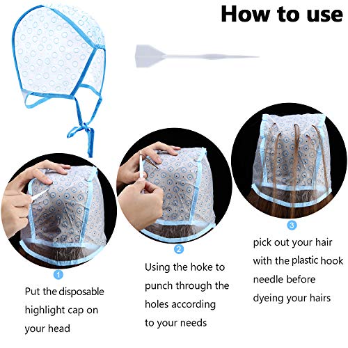 6-Piece Hair Highlighting Cap Set with Plastic Hook for Easy Dyeing