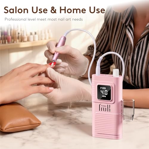 Pruk Electric Nail Drill Kit - 40000RPM Cordless E-File with LCD Display