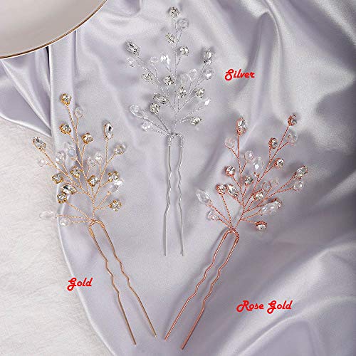 YERTTER 3 Pcs Wedding Hair Pins Decorative Rhinestones Crystal Vine Bridal Bun Clip Accessories for Brides and Bridesmaids (Gold)