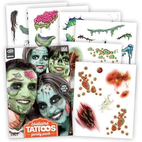 Zombie Face Temporary Tattoos – 25 Pack, Waterproof