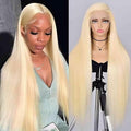 SUNKASA 24 Inch Blonde Human Hair Lace Front Wig 13x6 HD Transparent Straight 200% Density, Pre-Plucked with Baby Hair