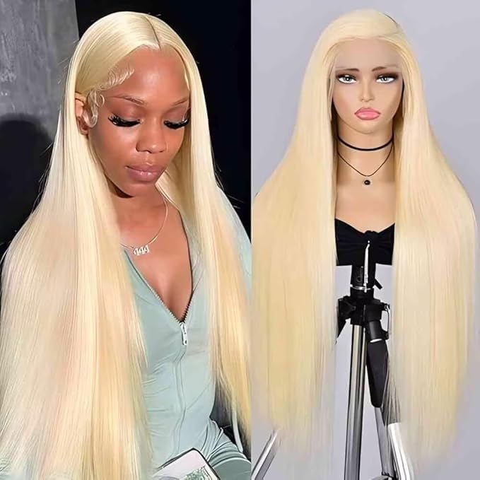 SUNKASA 24 Inch Blonde Human Hair Lace Front Wig 13x6 HD Transparent Straight 200% Density, Pre-Plucked with Baby Hair