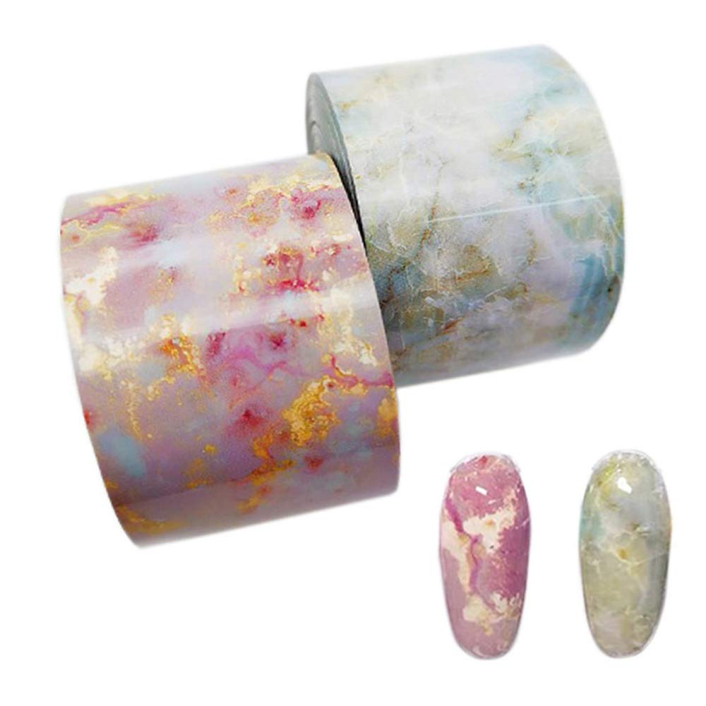 2 Rolls Nail Foils Marble Series Pink Blue Foils Paper Nail Art Transfer Sticker Slide Nail Art Decals Nails Accessories 100mx4cm DIY Nail Tips Sticker Decoration