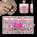 French Square Press On Toe Nails - 150 Pcs Berry Pink Soft Gel Set