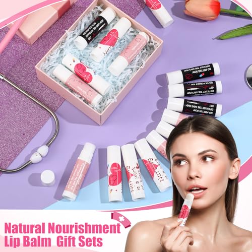 Dansib Nurse Gifts Bulk for Women Lip Balm Set for Nurse Graduation Appreciation Gifts Lip Balm Contains Vitamin E and Coconut Oil for Moisturizing Lip Care, 6 Flavors(24 Pcs)