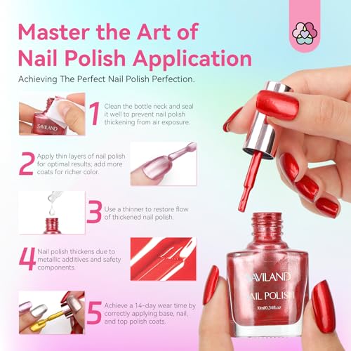 SAVILAND Fingernail Polish Set Quick Dry: 18 Color Pearl Nail Polish Set and Metallic Regular Nail Polish Kit with Base-Top Polish for Toe Nail DIY Home