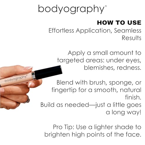 Bodyography Skin Slip Full-Coverage Liquid Concealer | Lightweight, Buildable Formula with 35% Pigment | Infused with Glycerin & Vitamin E for Hydration | Satin Finish, All-Day Wear