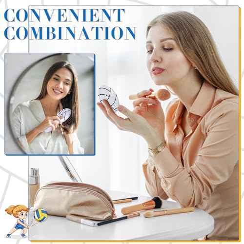 24 Pcs Volleyball Gifts for Team Bulk Include 12 Volleyball Air Cushion Hair Brush and 12 2.76 Inch Compact Mirror Round Makeup Mirror for Girl Player
