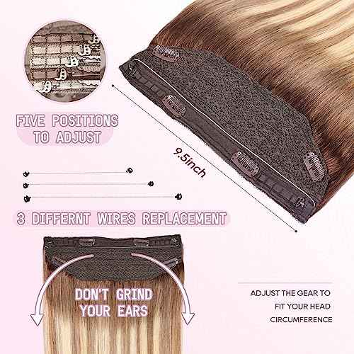 Halo Hair Extensions - Dark Brown to Gold Blonde and Bleach Blonde Adjustable Size Removable Secure£¬Halo Extensions Real Human Hair, 3/8/22 80g 18Inch