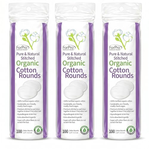 Organic Cotton Makeup Remover Pads 300-Count - Hypoallergenic & Reusable Facial Cleansing Pads