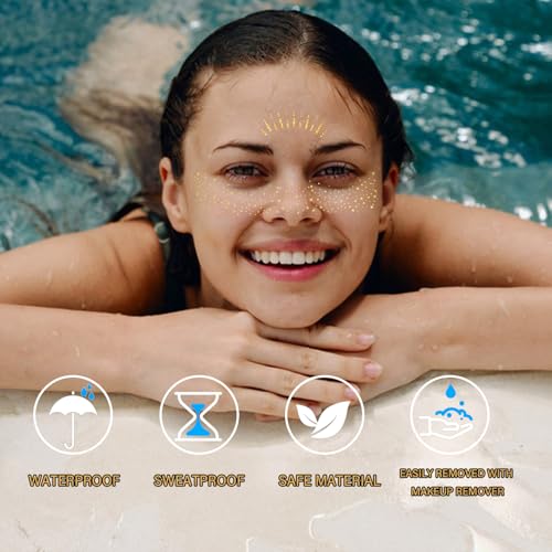 Gold Glitter Face Gems - 20 Pcs Self-Adhesive Makeup Patches