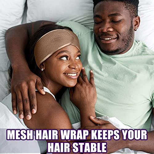Mesh Hair Wraps for Women, 4-Pack Headbands - Black, Purple, Gray, Camel