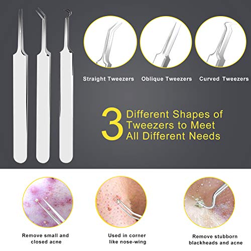 Blackhead Remover Tool Kit - 10 Pc Pimple Popper Set with Metal Case