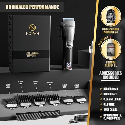 Novah Professional Cordless Hair Clippers for Men | Barber Kit