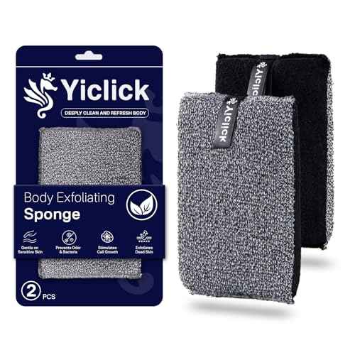 Yiclick Exfoliating Body Scrubber Exfoliator 2 Pack - Exfoliating Sponge, Shower Bath Sponge Loofah with Handle, Body Scrub Lufas Washcloth Net Brush, Dead Skin Remover for Body(Rectangle)
