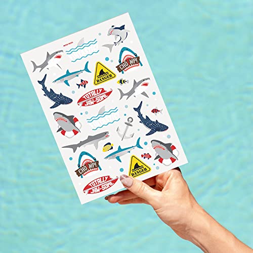 xo, Fetti Shark Temporary Tattoos - 38 Metallic Styles | Underwater Sea Creature, Ocean Animal Birthday Party Supplies, Summer, Totally Jawsome, Arts and Crafts