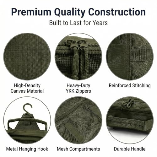 Mens Toiletry Travel Bag, Tactical Toiletry Bag for Men, Bathroom Hanging Toiletry Bag for Men Shaving Hygiene Bag Travel Toiletry Organizer Short Trips Bag, Green