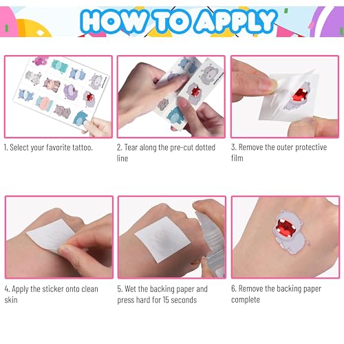 96 Hippo Temporary Tattoos - Jungle Party Favors for Kids