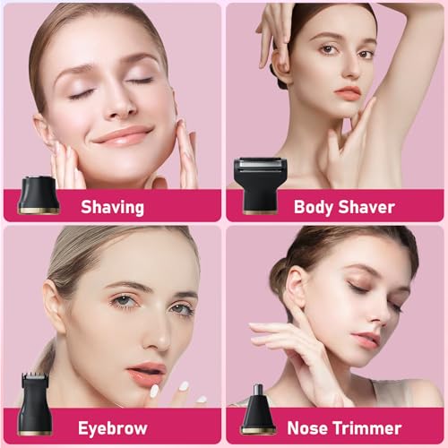 Electric Razors for Women, Valentines Day Gifts 5-in-1 Wet/Dry Bikini Trimmer with USB Charge Dock, Deluxe Facial Hair Removal, Wet/Dry Body Shaver for Nose Eyebrows Beard Underarm Leg Arm (Black)