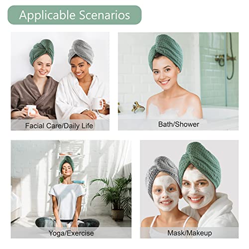 Microfiber Hair Drying Towel Wraps - 2 Pack (Green)