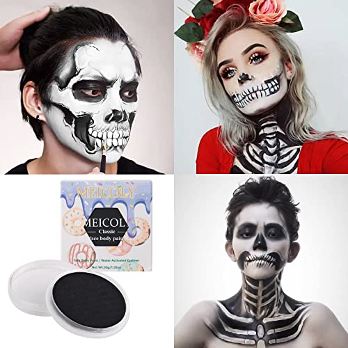 MEICOLY Black Face Body Paint, Classic Water Activated Face Paint for Adults,Pro Water Based Single Cake, Kids & SFX Clown Makeup Halloween Christmas,Black