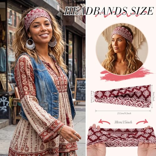 obeoby 8 Pack Boho Headbands for Women, Breathable