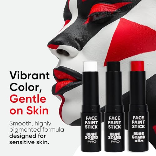 Blue Squid PRO Waterproof Face Paint Stick - Red, White & Black