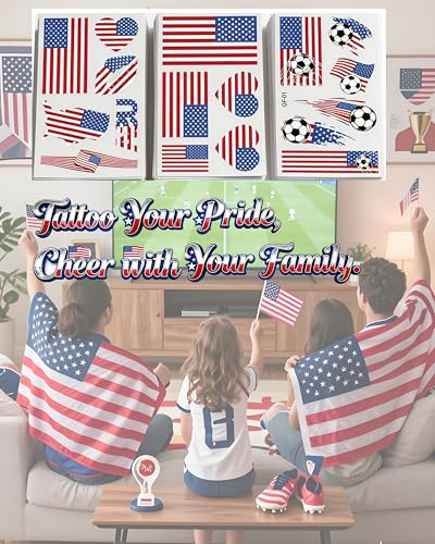 HERSAUL USA Flag Temporary Tattoos for Soccer Fans, 30 Pack - Easy Application for Match Day Celebrations