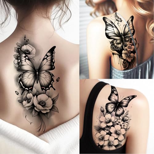 72 Sheets Temporary Tattoos Butterfly Flower for Women Men