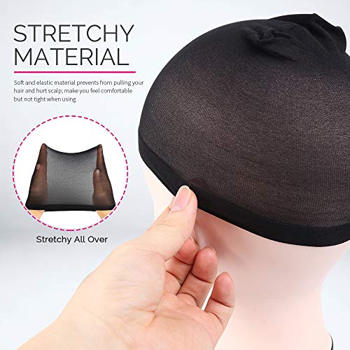 Nylon Wig Cap - Stocking Wig Cap for Women, Elastic, Breathable, 4 Pack - Black