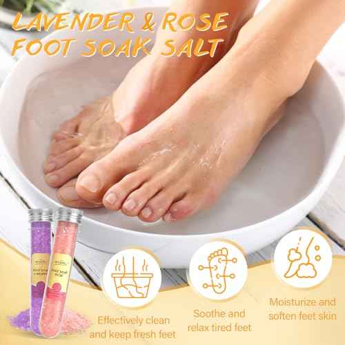 Pedicure Kit For Feet 5pcs Foot Spa Set For Christmas Birthday Valentine's Mother's Day Women Wife Girlfriend Gift Rose Lavender Foot Soak Salt Foot Callus Remover Gel Foot Rasp Foot Cream Foot Care