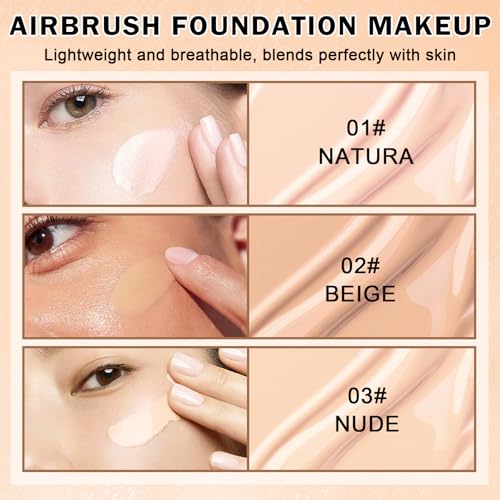 DAMUSI AirBrush Foundation Spray, Silky Flawless Coverage Magic Minerals Airbrush Foundation Mist Makeup for Smooth Radiant Skin, Breathable, Blendable Setting SprayFoundation-Natural/Warm Porcelain