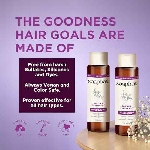 Soapbox Biotin & Superfruit Shampoo & Conditioner Set with Vegan Collagen, Aloe and Shea Butter, Pack of 2 Harsh Sulfate Free, Paraben & Silicone Free, 16 Ounces Each