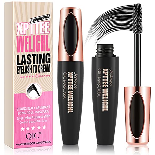 4D Silk Fiber Lash Mascara Extension Voluminous Fiber Mascara Waterproof & Smudge-Proof Mascara Long-Lasting No Flaking Natural No Clumping,All Day Exquisitely Full (1 Pack)