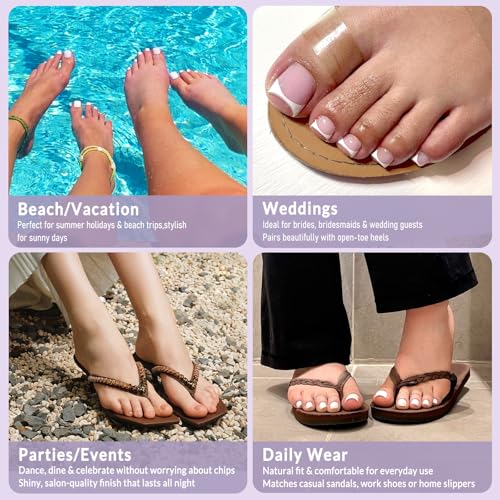 AddFavor 160pcs French Tip Press On Toenails - Glossy Pink
