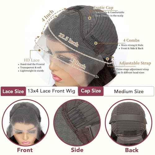 99J Burgundy Lace Front Wigs Human Hair 200% Density Glueless 13x4 Wine Red Body Wave HD Lace Front Wigs Human Hair Pre Plucked 24 inch