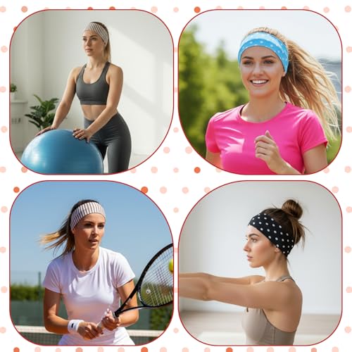 6 Pack Polka Dot Elastic Headbands for Women - Soft, Non-Slip Hair Accessories