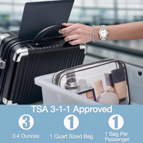 100 Pcs Clear Makeup Bags Bulk Easter Basket Gifts Tsa Approved Toiletry Bag for Travel Transparent Cosmetic Bag PVC Waterproof Travel Small Pouches with Zipper for Men and Women (Black)