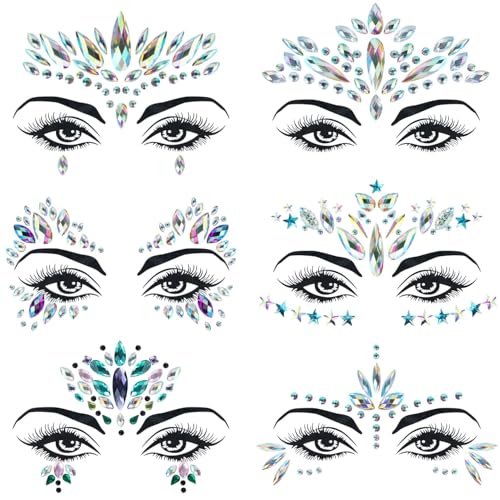 Mermaid Face Jewels Rhinestone Stickers - 6 Sets