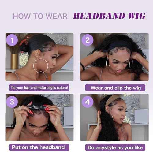 Body Wave Headband Wig Headband Wigs for Black Women Human Hair Glueless Wear and Go Glueless 100% Brazilian Virgin Human Hair Headband Wig 150% Density (26inch)