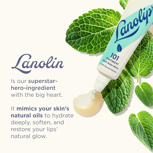 Lanolips 101 Ointment - Lanolin Lip Balm for Smooth, Hydrated & Healthy Lips - Multipurpose Lip Ointment with Lanolin Oil for Dry Lips, Cuticles & More - Peppermint (0.52 oz)