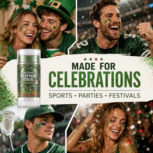 Sulily Green & Red Brazil Face Glitter Stick for World Cup Fans, Party & Sports Events