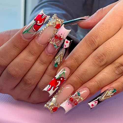 106 Pcs Gold Nail Charms with Dollars Sign, Coins, Cherries, Crowns, Guns and Bows for Nail Art Decoration Jewelry