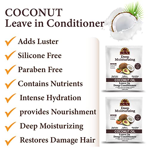 OKAY | Coconut Oil Deep Moisturizing Leave-In Conditioner | For All Hair Types & Textures | Replenish Moisture | With Shea Butter, Almond & Avocado | Free of Sulfate, Silicone & Paraben | 1.5 oz